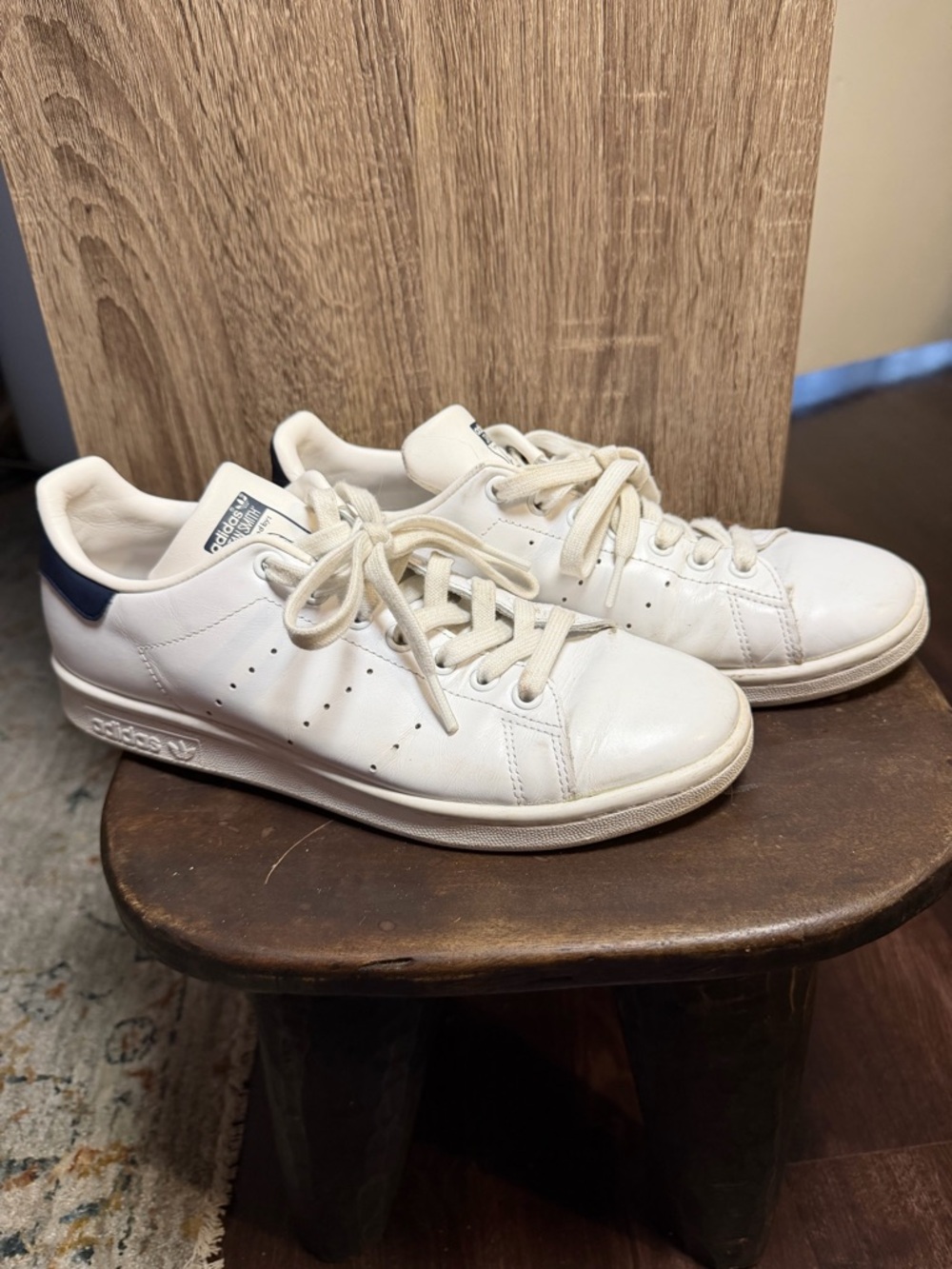 adidas White Leather Sneakers with Navy Heel Tab